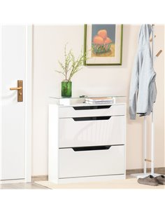 HOMCOM Shoe Cabinet with 3 Drawers, Glass Top, Capacity for 14 Pairs, White 837-164WT 2