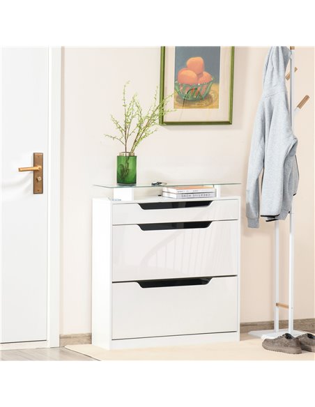 HOMCOM Shoe Cabinet with 3 Drawers, Glass Top, Capacity for 14 Pairs, White 837-164WT - pic 25314 | FastDaddyshop