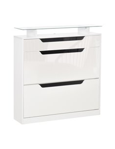 HOMCOM Shoe Cabinet with 3 Drawers, Glass Top, Capacity for 14 Pairs, White 837-164WT