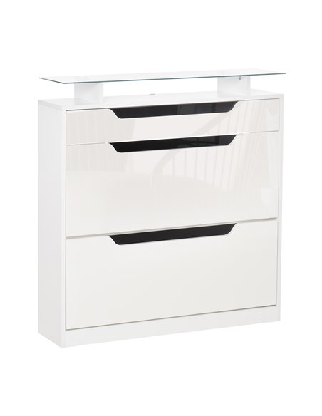 HOMCOM Shoe Cabinet with 3 Drawers, Glass Top, Capacity for 14 Pairs, White 837-164WT - pic 25315 | FastDaddyshop