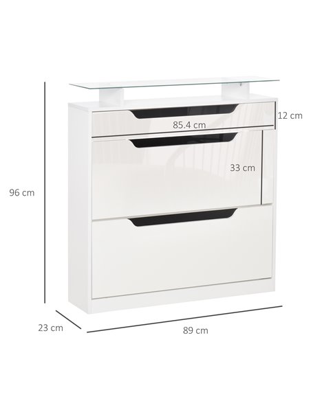 HOMCOM Shoe Cabinet with 3 Drawers, Glass Top, Capacity for 14 Pairs, White 837-164WT - pic 25316 | FastDaddyshop