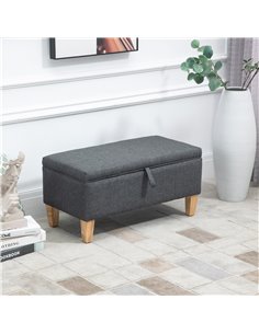 HOMCOM Storage Ottoman, Padded Footstool with Rubberwood Legs, Grey 838-200 2