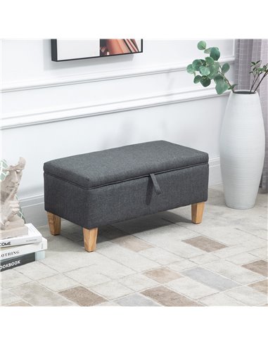 HOMCOM Storage Ottoman, Padded Footstool with Rubberwood Legs, Grey 838-200