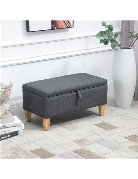 HOMCOM Storage Ottoman, Padded Footstool with Rubberwood Legs, Grey 838-200 - pic 25333 | FastDaddyshop