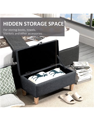 HOMCOM Storage Ottoman, Padded Footstool with Rubberwood Legs, Grey 838-200