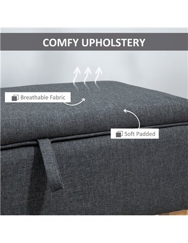 HOMCOM Linen Storage Ottoman Padded Footstool with Rubberwood Legs Ideal for Toy Box, Bed End, Shoe Bench, Seating