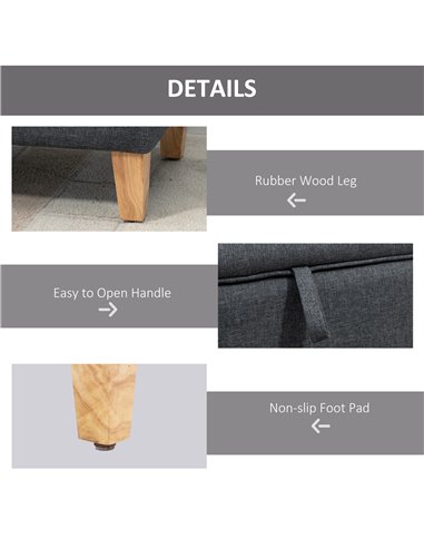 HOMCOM Linen Storage Ottoman Padded Footstool with Rubberwood Legs Ideal for Toy Box, Bed End, Shoe Bench, Seating