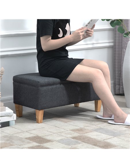 HOMCOM Linen Storage Ottoman Padded Footstool with Rubberwood Legs Ideal for Toy Box, Bed End, Shoe Bench, Seating - pic 25340 | FastDaddyshop