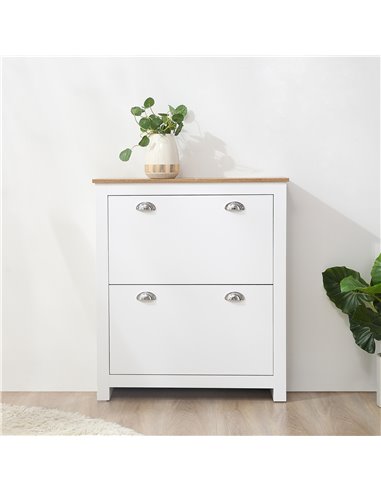 HOMCOM 2 Drawer Shoe Cabinet with Flip Doors for 12 Pairs, White 837-176