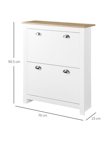 HOMCOM 2 Drawer Shoe Cabinet with Flip Doors for 12 Pairs, White 837-176