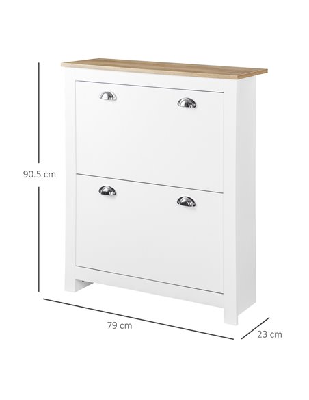 HOMCOM 2 Drawer Shoe Cabinet with Flip Doors for 12 Pairs, White 837-176 - pic 25343 | FastDaddyshop