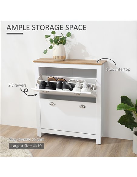 HOMCOM 2 Drawer Shoe Cabinet with Flip Doors for 12 Pairs, White 837-176 - pic 25344 | FastDaddyshop