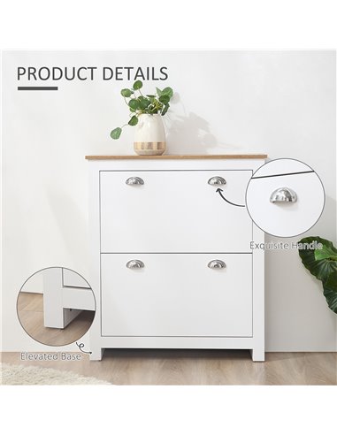 HOMCOM 2 Drawer Shoe Cabinet with Flip Doors for 12 Pairs, White 837-176