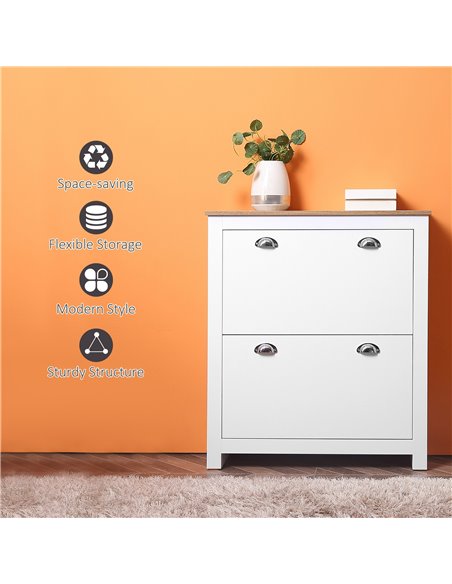 HOMCOM 2 Drawer Shoe Cabinet with Flip Doors for 12 Pairs, White 837-176 - pic 25347 | FastDaddyshop