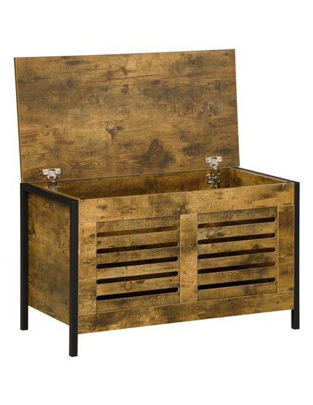 HOMCOM Industrial Storage Bench, Shoe Bench with Lid & Louvered Cabinet, Rustic Brown 838-225 - pic 25360 | FastDaddyshop