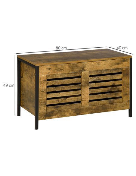 HOMCOM Industrial Storage Bench, Shoe Bench with Lid & Louvered Cabinet, Rustic Brown 838-225 - pic 25361 | FastDaddyshop