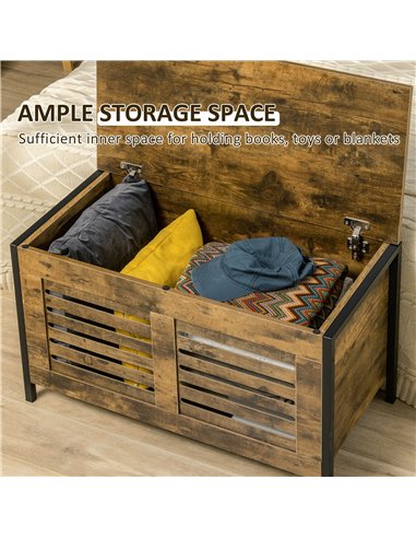 HOMCOM Industrial Storage Bench, Shoe Bench with Lid & Louvered Cabinet, Rustic Brown 838-225