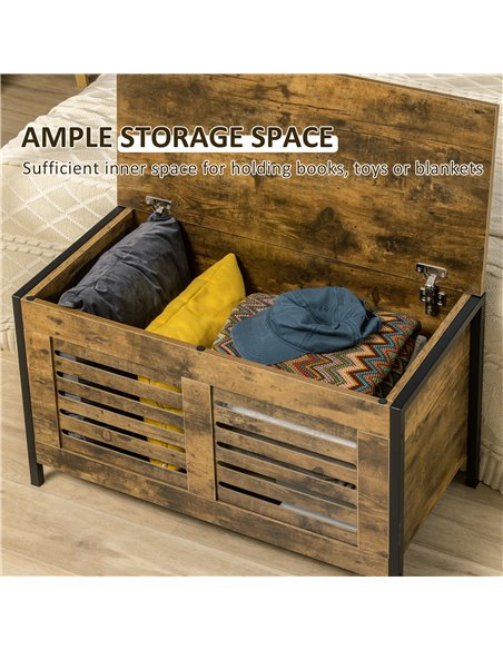 HOMCOM Industrial Storage Bench, Shoe Bench with Lid & Louvered Cabinet, Rustic Brown 838-225 - pic 25362 | FastDaddyshop