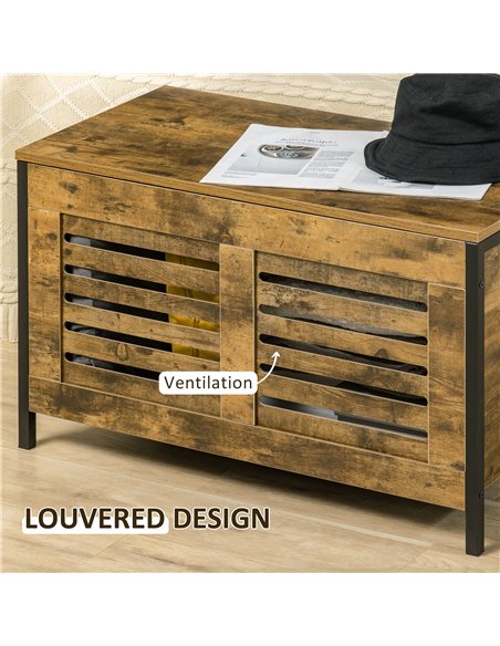 HOMCOM Industrial Storage Bench, Shoe Bench with Lid & Louvered Cabinet, Rustic Brown 838-225 - pic 25363 | FastDaddyshop