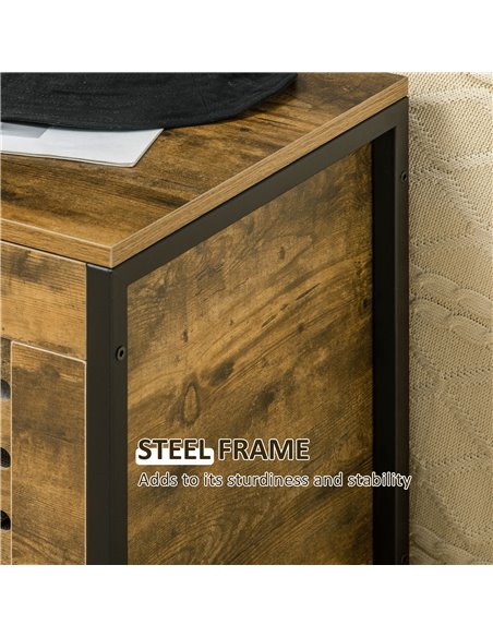 HOMCOM Industrial Storage Bench, Shoe Bench with Lid & Louvered Cabinet, Rustic Brown 838-225 - pic 25364 | FastDaddyshop