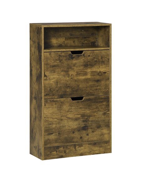 HOMCOM Shoe Cabinet with 2 Flip Doors, Slim 2-Drawer, Rustic Brown 837-215 - pic 25377 | FastDaddyshop