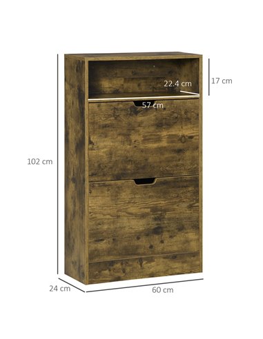 HOMCOM Shoe Cabinet with 2 Flip Doors, Slim 2-Drawer, Rustic Brown 837-215