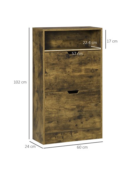 HOMCOM Shoe Cabinet with 2 Flip Doors, Slim 2-Drawer, Rustic Brown 837-215 - pic 25379 | FastDaddyshop