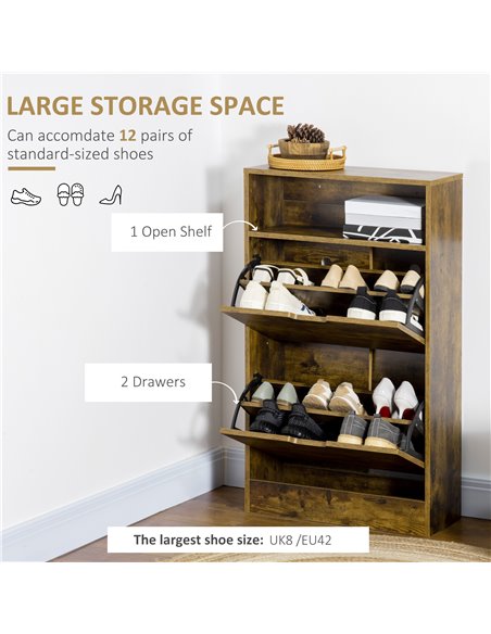HOMCOM Shoe Cabinet with 2 Flip Doors, Slim 2-Drawer, Rustic Brown 837-215 - pic 25380 | FastDaddyshop