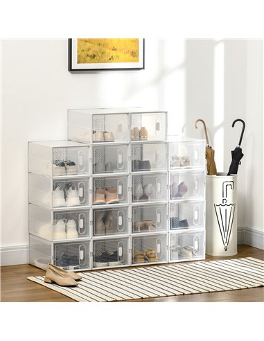 HOMCOM Portable Shoe Storage Cabinet for UK/EU Size up to 43, Clear and White, 850-173V01