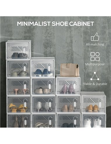 HOMCOM Portable Shoe Storage Cabinet for UK/EU Size up to 43, Clear and White, 850-173V01