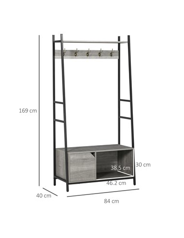 HOMCOM Coat Rack Stand, Shoe Bench with 5 Hooks, Grey 837-283V00GY