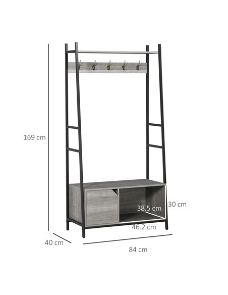 HOMCOM Coat Rack Stand, Shoe Bench with 5 Hooks, Grey 837-283V00GY - pic 25406 | FastDaddyshop