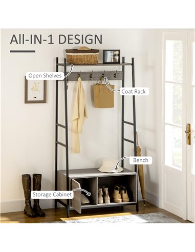 HOMCOM Coat Rack Stand, Shoe Bench with 5 Hooks, Grey 837-283V00GY