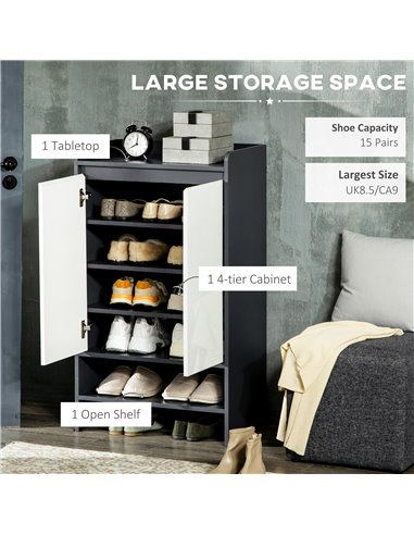 HOMCOM Hallway Shoe Cupboard Storage Organizer for 15 Pairs of Shoes, Grey 837-294V00GY