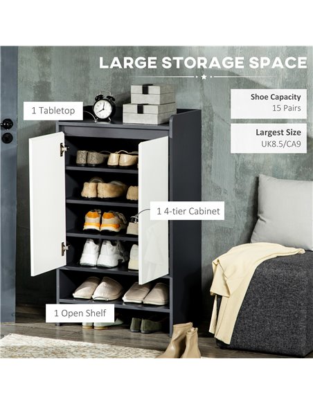 HOMCOM Hallway Shoe Cupboard Storage Organizer for 15 Pairs of Shoes, Grey 837-294V00GY - pic 25425 | FastDaddyshop