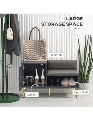HOMCOM Shoe Bench with Storage, Shoe Cabinet with Seating Cushion, Grey 837-297V71GY