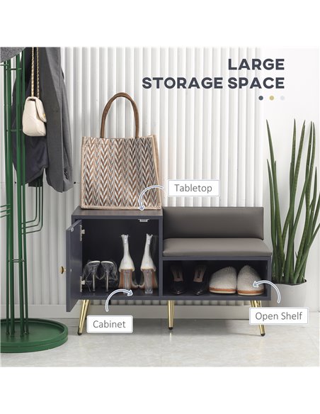 HOMCOM Shoe Bench with Storage, Shoe Cabinet with Seating Cushion, Grey 837-297V71GY - pic 25434 | FastDaddyshop