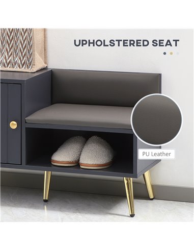 HOMCOM Shoe Bench with Storage, Shoe Cabinet with Seating Cushion, Open Compartment and Table Top for Entryway, Hallway, Grey