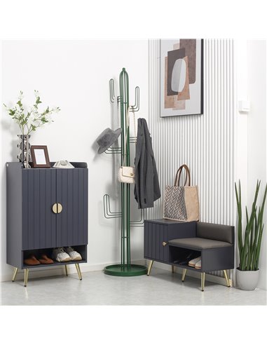 HOMCOM Shoe Bench with Storage, Shoe Cabinet with Seating Cushion, Open Compartment and Table Top for Entryway, Hallway, Grey