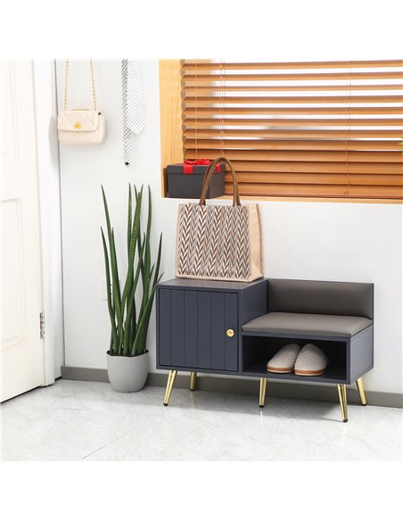 HOMCOM Shoe Bench with Storage, Shoe Cabinet with Seating Cushion, Open Compartment and Table Top for Entryway, Hallway, Grey - pic 25438 | FastDaddyshop
