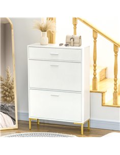 HOMCOM Shoe Cabinet with 2 Flip Doors, Drawer for 12 Pairs of Shoes, White 837-233GD 2
