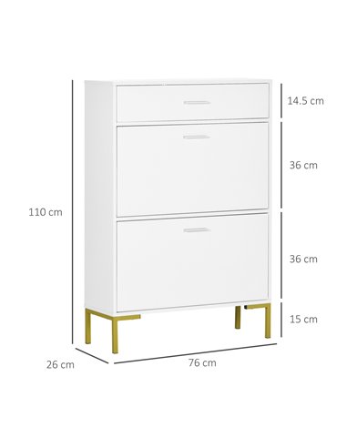HOMCOM Shoe Cabinet with 2 Flip Doors, Drawer for 12 Pairs of Shoes, White 837-233GD