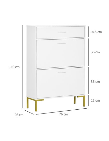 HOMCOM Shoe Cabinet with 2 Flip Doors, Drawer for 12 Pairs of Shoes, White 837-233GD - pic 25442 | FastDaddyshop