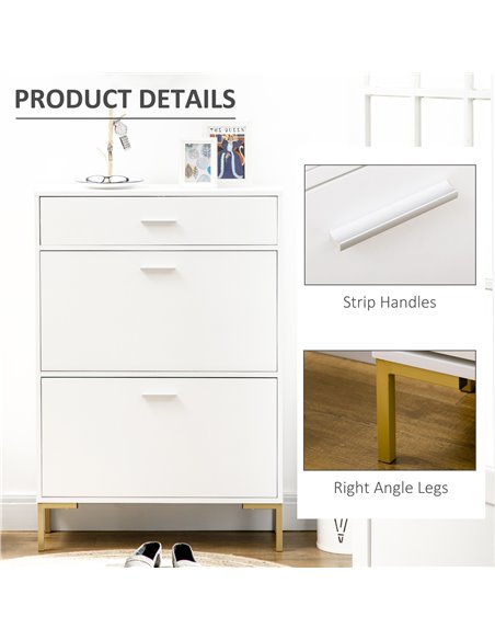 HOMCOM Shoe Cabinet with 2 Flip Doors, Drawer for 12 Pairs of Shoes, White 837-233GD - pic 25446 | FastDaddyshop
