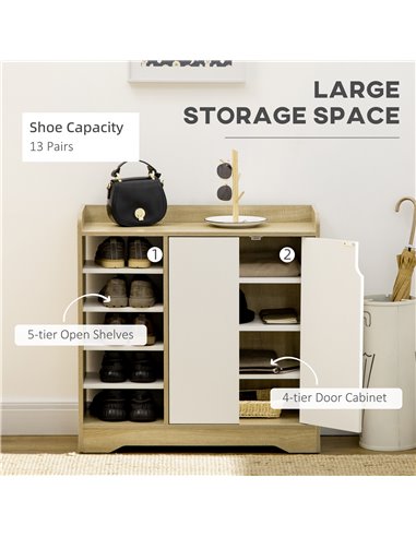 HOMCOM 13 Pair Shoe Storage Organizer for Natural and White 837-311V00ND