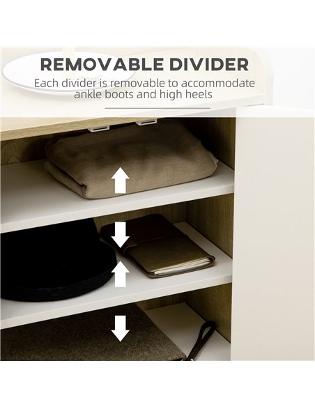 HOMCOM Shoe Storage with Double Doors and Open Shelves 13 Pair Shoe Storage Organizer for Entryway Hallway Natural and White - pic 25453 | FastDaddyshop