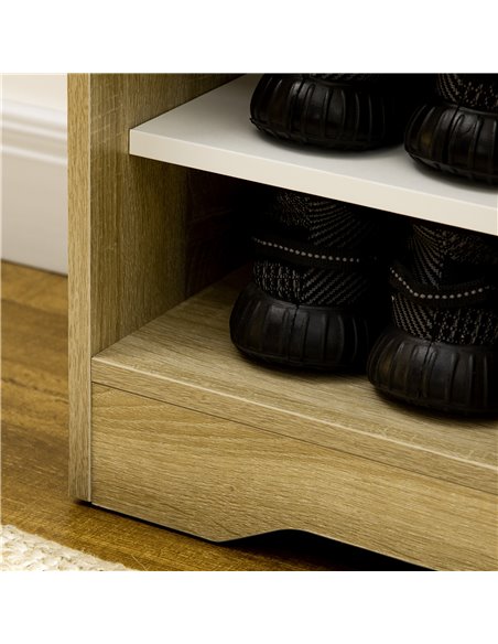 HOMCOM Shoe Storage with Double Doors and Open Shelves 13 Pair Shoe Storage Organizer for Entryway Hallway Natural and White - pic 25457 | FastDaddyshop
