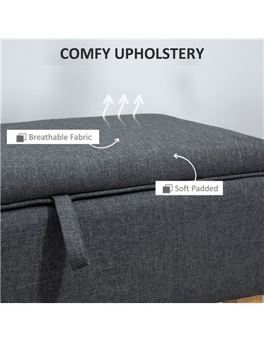 HOMCOM Linen Storage Ottoman Padded Footstool with Rubberwood Legs Ideal for Bed End, Shoe Bench, Seating, Dark Grey