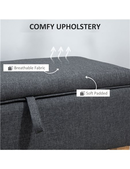 HOMCOM Linen Storage Ottoman Padded Footstool with Rubberwood Legs Ideal for Bed End, Shoe Bench, Seating, Dark Grey - pic 25471 | FastDaddyshop