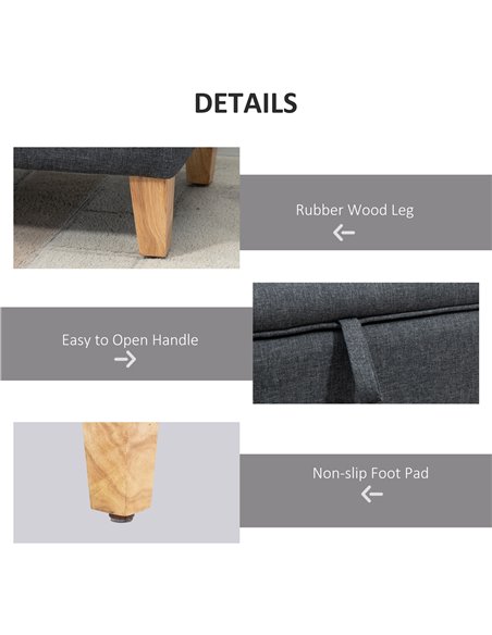 HOMCOM Linen Storage Ottoman Padded Footstool with Rubberwood Legs Ideal for Bed End, Shoe Bench, Seating, Dark Grey - pic 25472 | FastDaddyshop